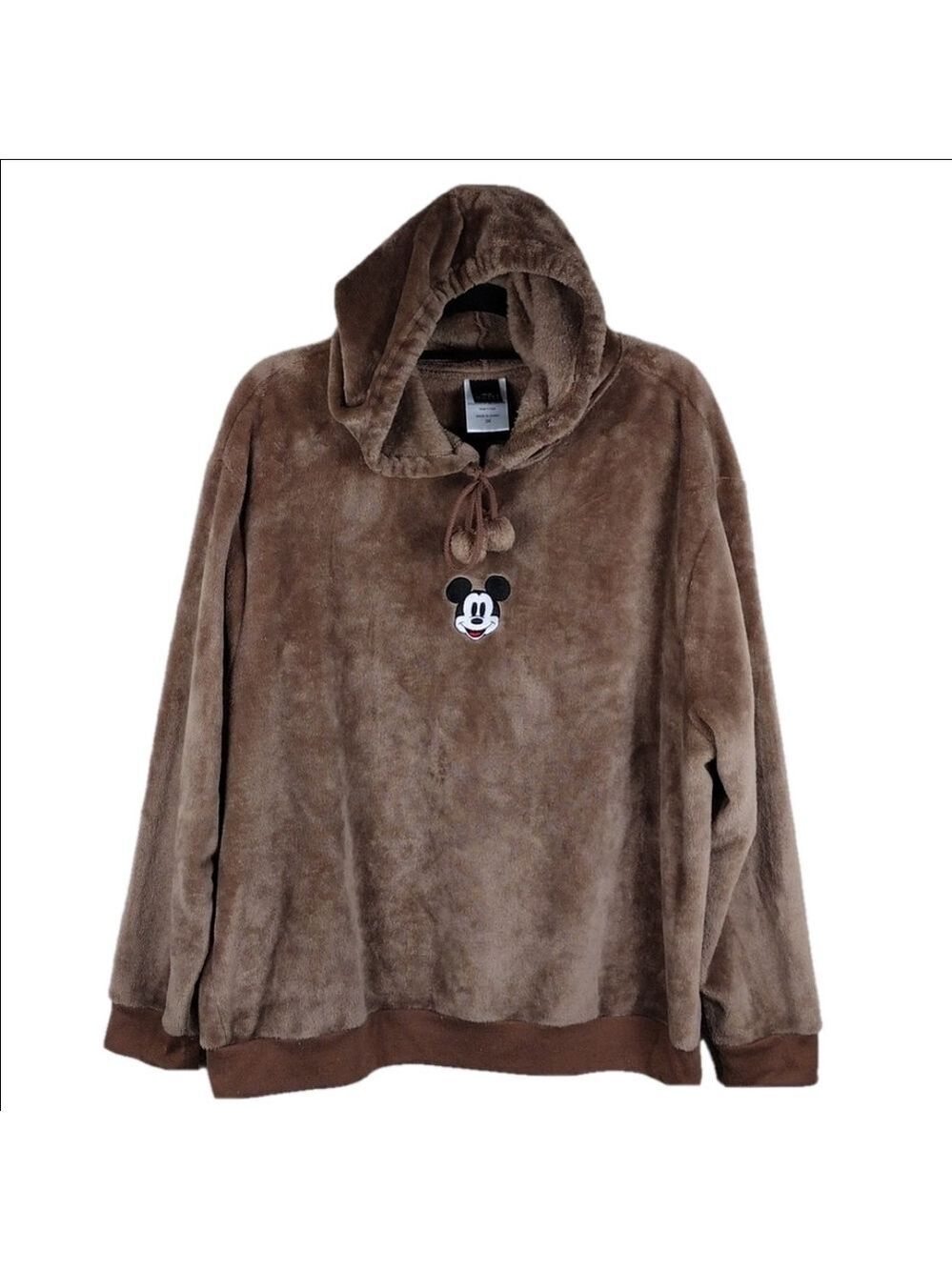 Disney Mickey Mouse Brown Fleece Long Sleeve Casual Pullover Drawstring Hoodie